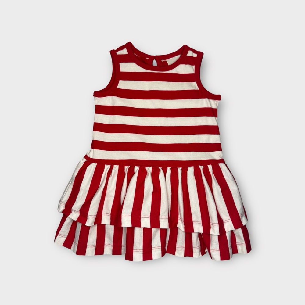 Hanna Andersson Red & White Striped Tiered Sleeveless Dress